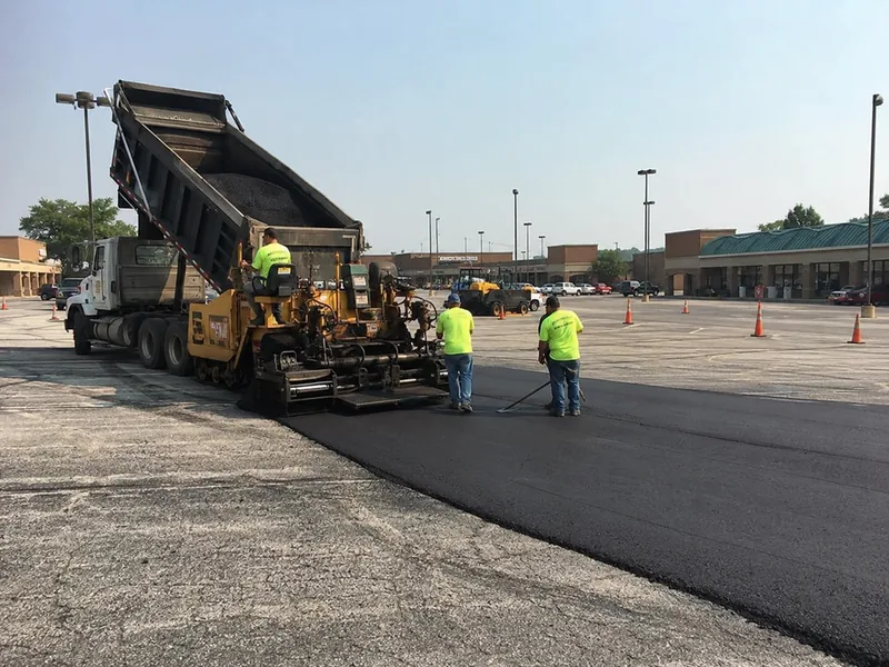Commercial parking lot paving in progress in Lafayette IN